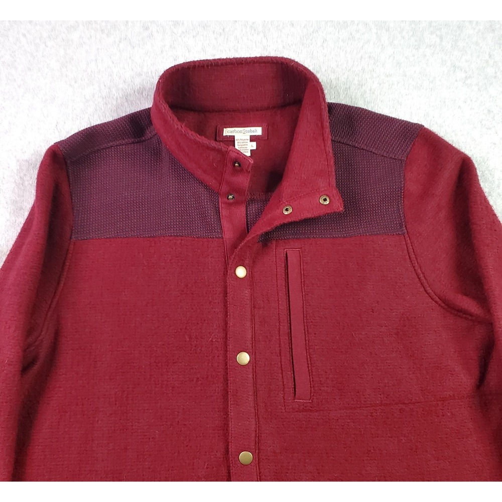 carbon2cobalt Shirt Jacket Mens Large Red Snap Front Waffle Knit Lined Pockets - Picture 3 of 15